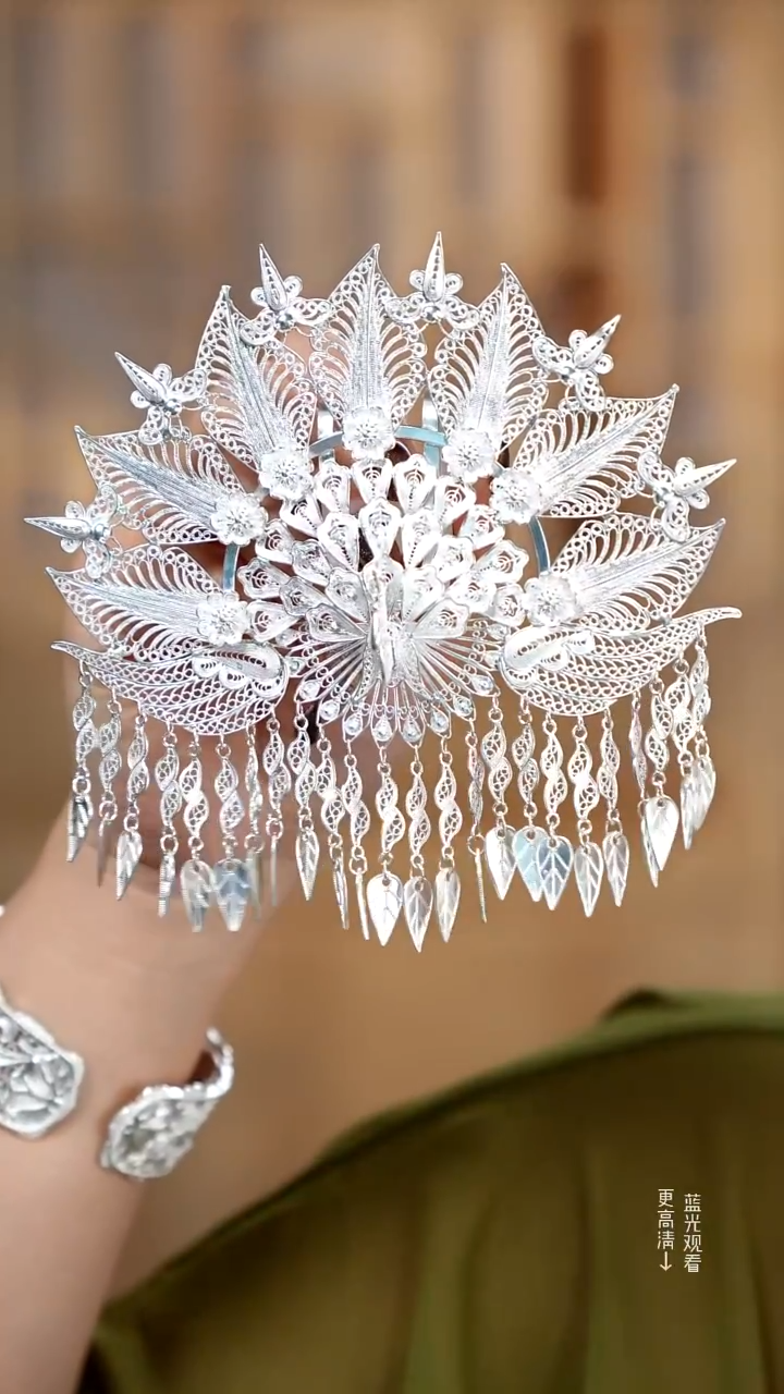 珐琅足银新款花丝凤凰大头花