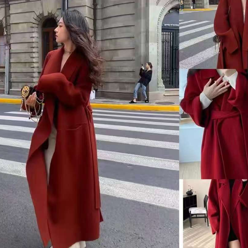 A901-1000 秋冬季高级感中长款呢子外套女休闲大衣保暖气质显瘦