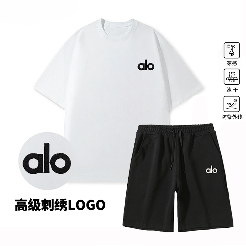 夏季运动刺绣logo套装棉男士短袖T短裤透气款女款正品两件套aloT