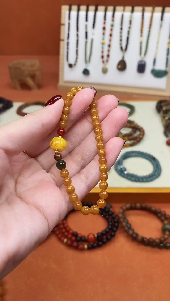 手链蜜蜡未镶嵌单圈蜜蜡05和田玛瑙手串