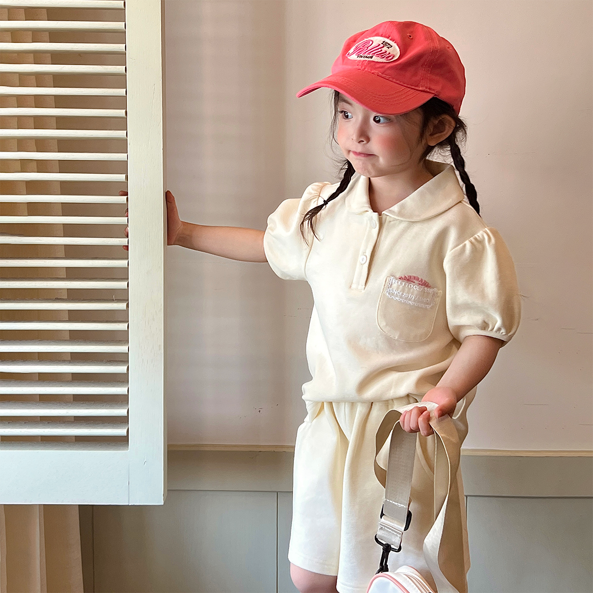 现货【Polo领套装】3640女童夏季薄款甜美女宝短袖短裤套装两件套