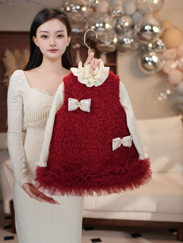 A35266新款女童拜年服女宝宝两件套冬款中国风潮新年冬季裙子套装