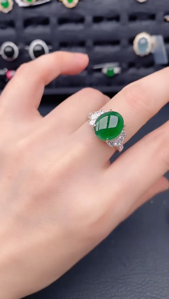 银S925镶嵌戒指翡翠天然a货翡翠169
