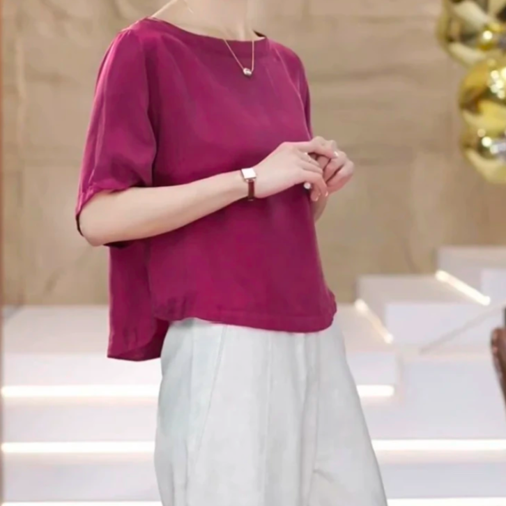 L2025夏季大气显瘦气质时尚大圆领禅意风小衫