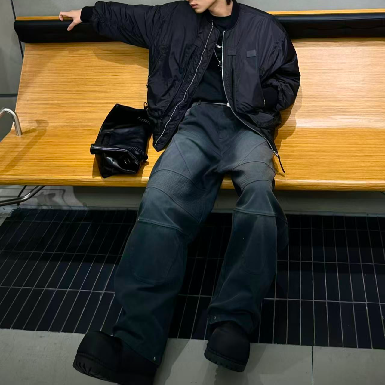 重磅水洗加绒加厚机车裤