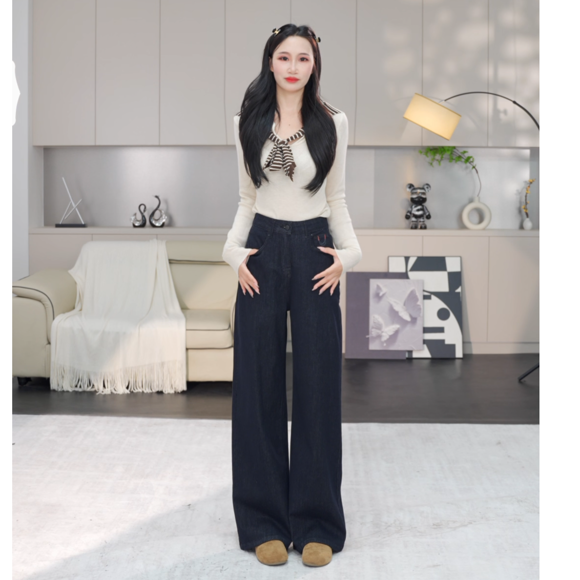早秋不掉色丹宁蓝时尚新款裤子女显高显瘦垂顺柔软牛仔裤1088