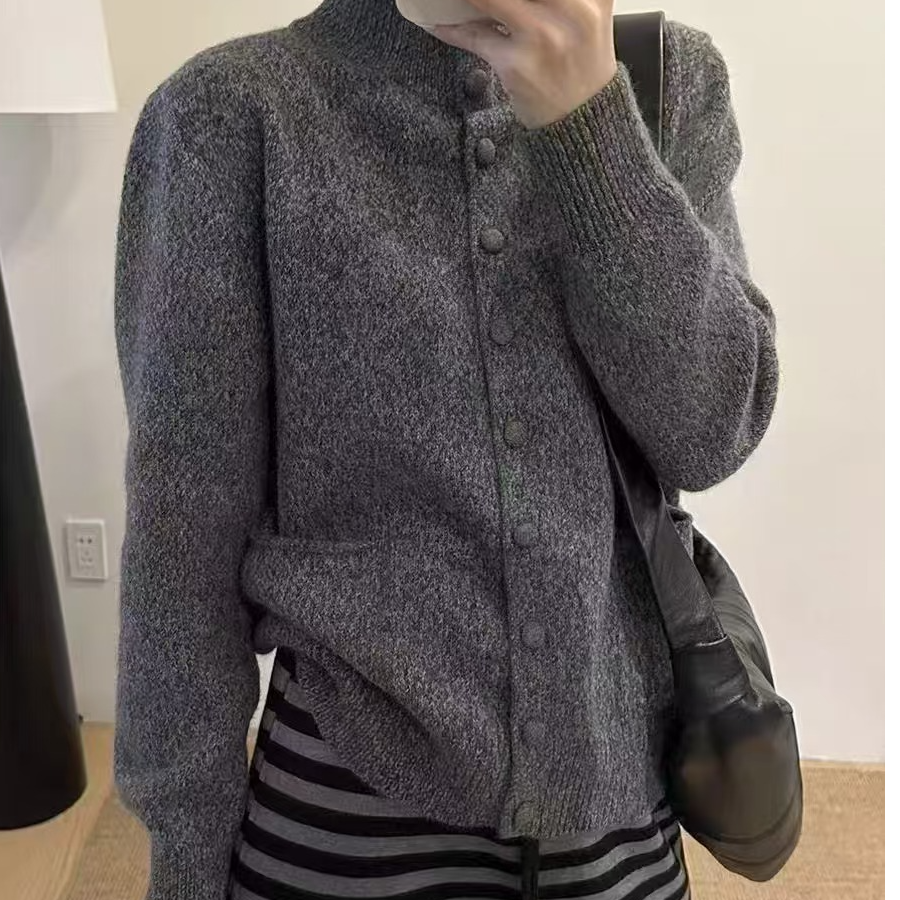 半高领针织开衫高级感软糯羊毛衣百搭口袋长袖上衣秋冬女