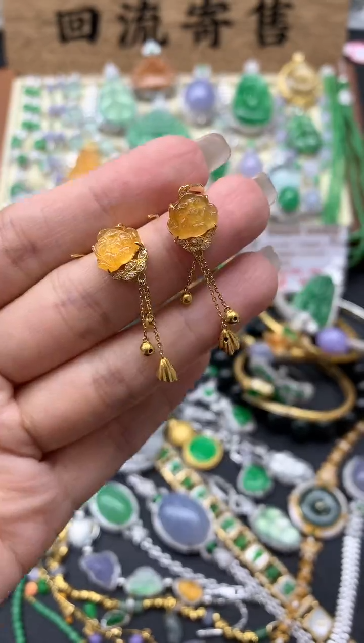 【闪购商品】翡翠耳饰18K金镶嵌359-中国好珍宝