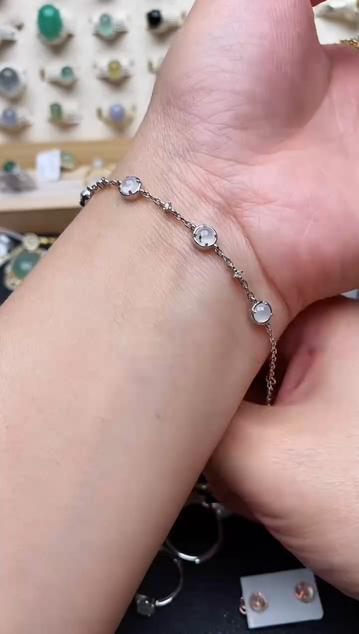 【闪购商品】翡翠手链银S925镶嵌天然翡翠 444 8+