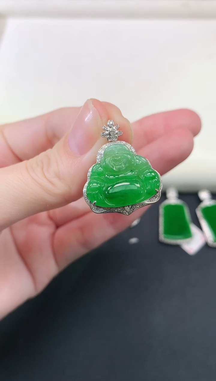 吊坠(不含链)18K金镶嵌翡翠佛公|3980