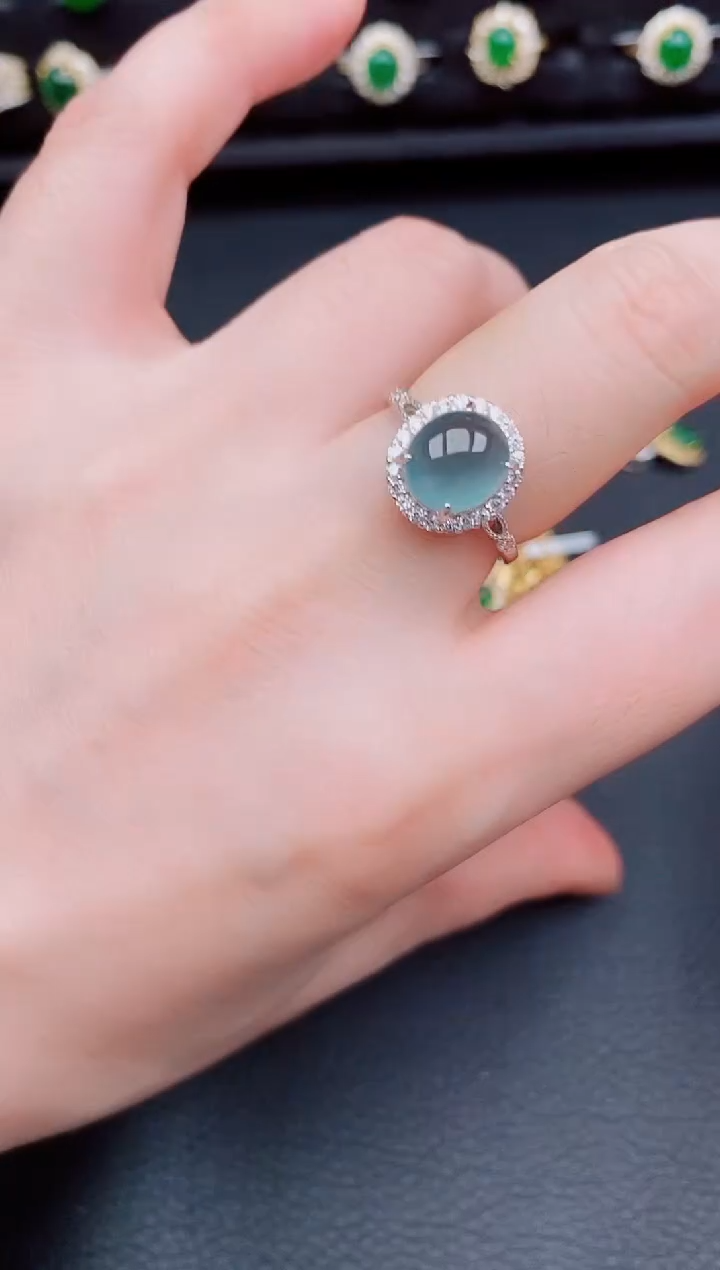 【闪购商品】翡翠戒指银S925镶嵌天然a货翡翠100