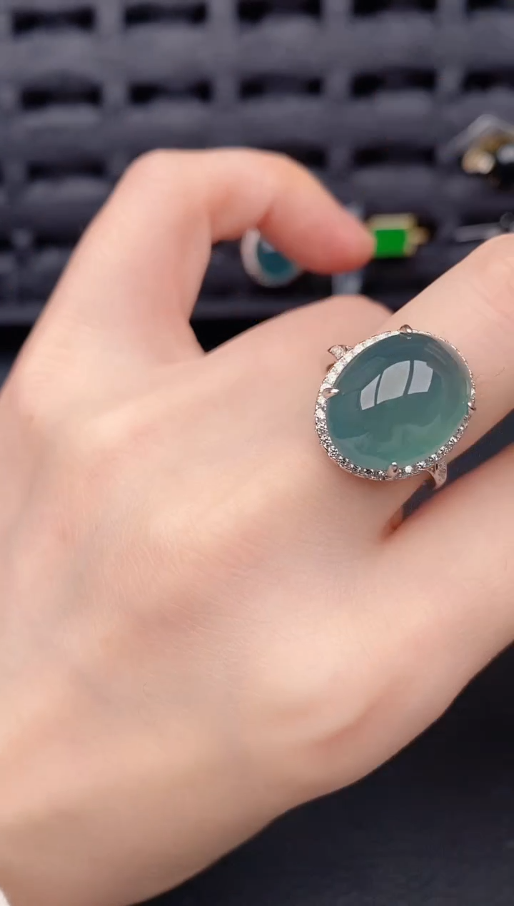 银S925镶嵌戒指翡翠天然a货翡翠422