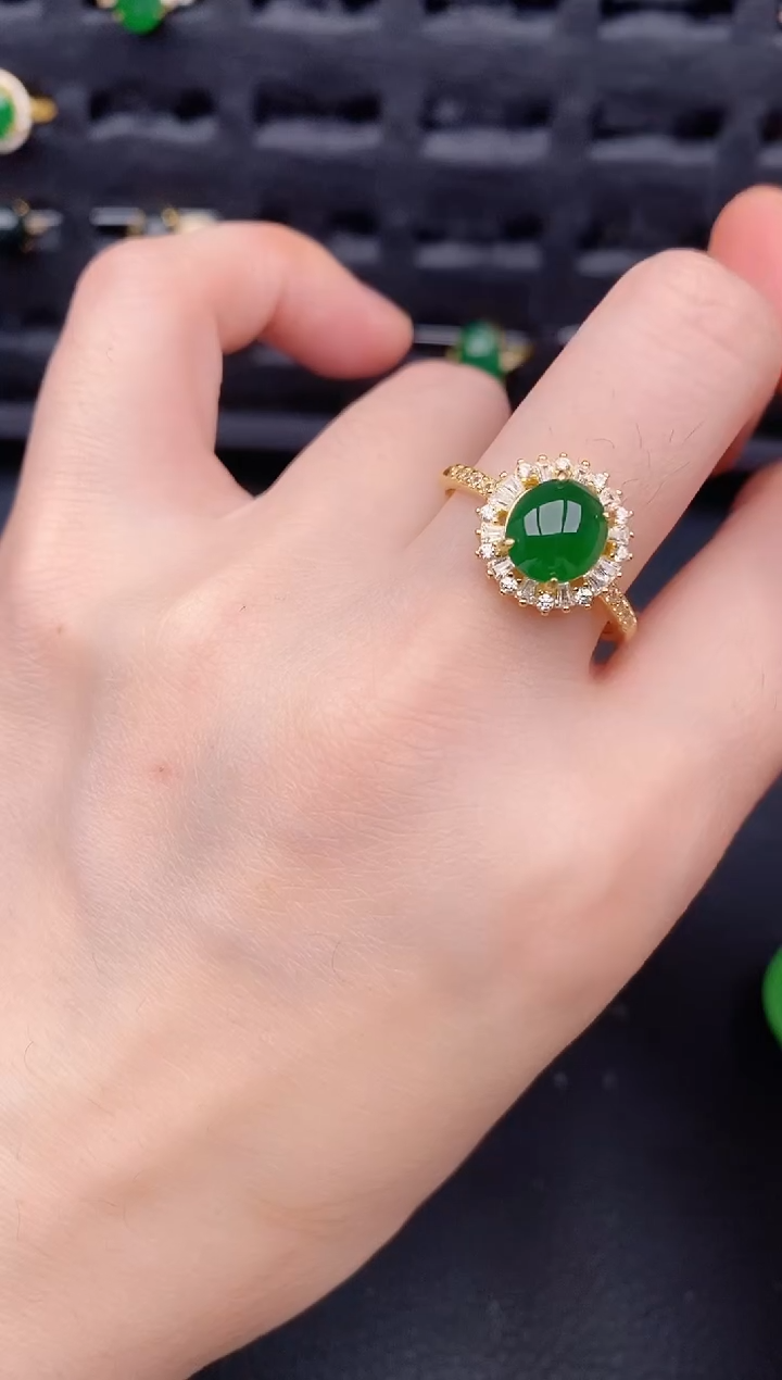 银S925镶嵌戒指翡翠天然a货翡翠165