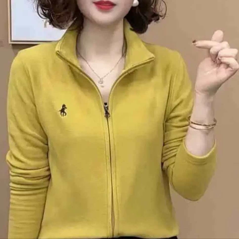 [现货]双面德绒高弹显瘦秋冬百搭拉链开衫女款刺绣长袖