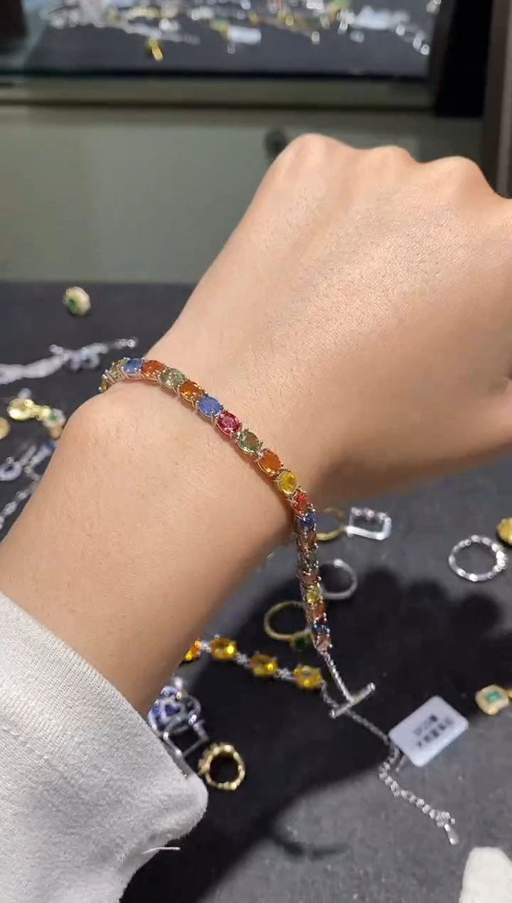 手链蓝宝石银S925镶嵌手链