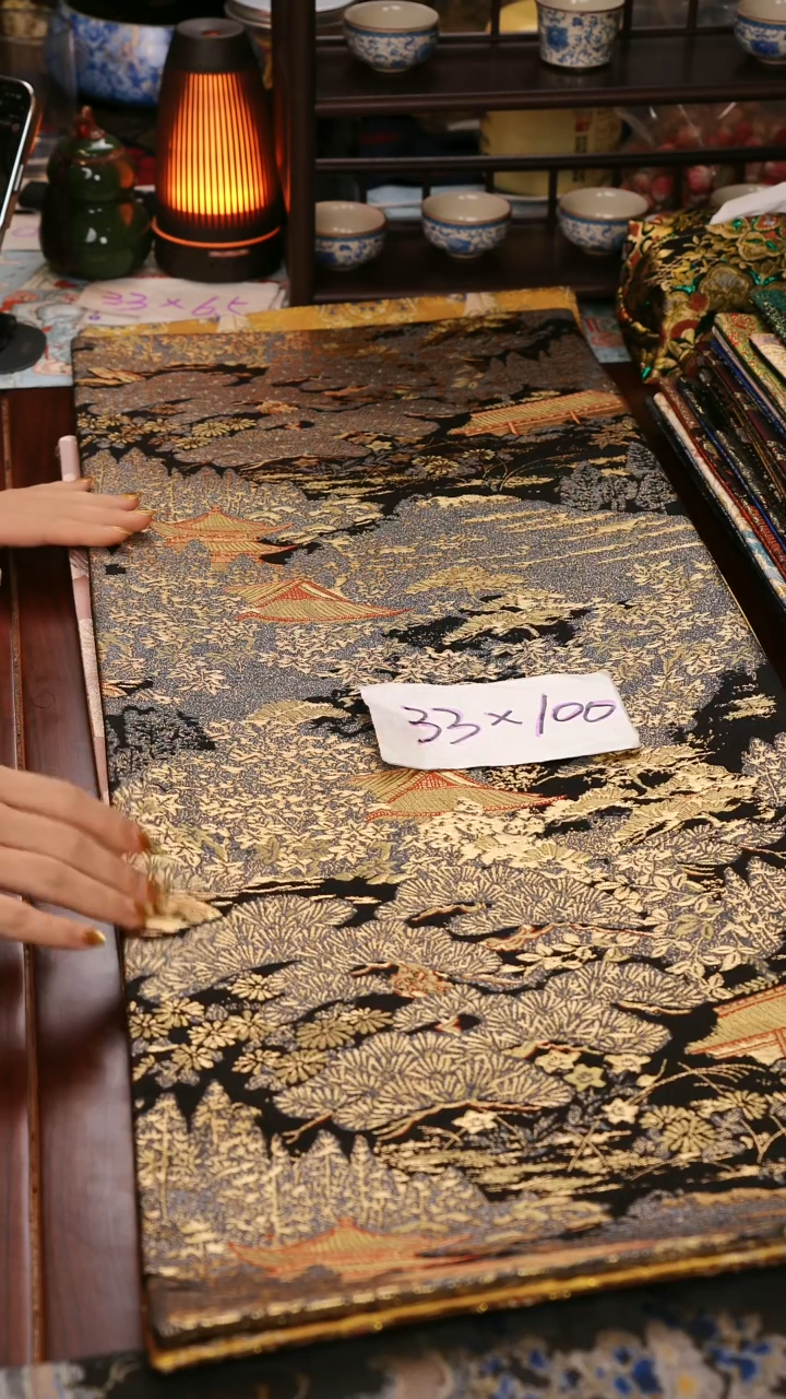  【西阵织登鹳雀楼黑金双面】中国风干泡织锦茶席33*95-100