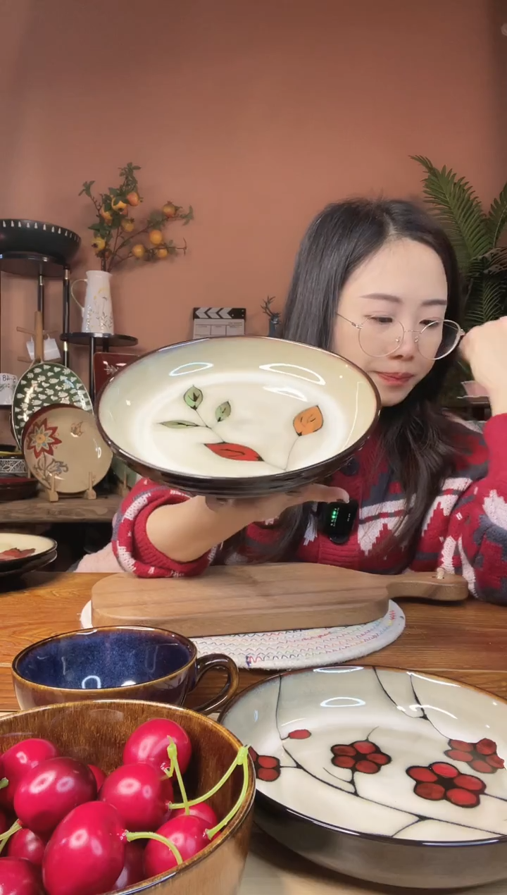 陶瓷7.5英寸彩叶深盘 微瑕疵