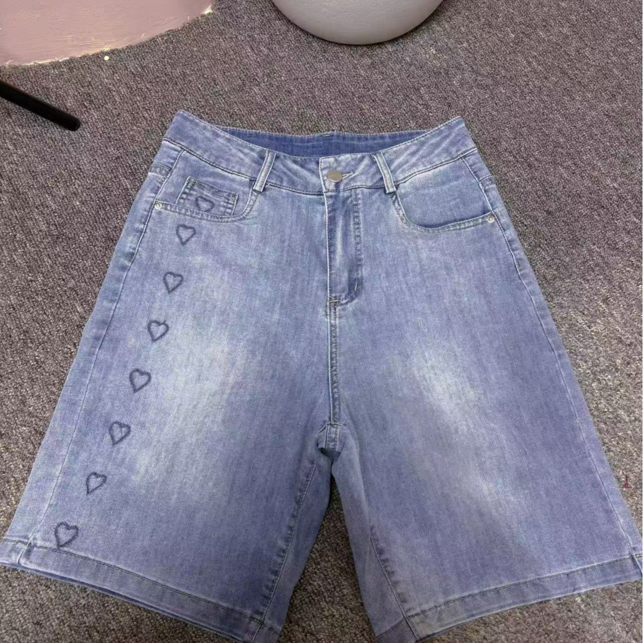 2189【裤长48】牛仔五分短裤女夏季新款高腰直筒薄款显瘦中裤