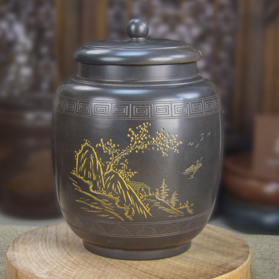 【茶陶2斤装茶叶罐】钦州坭兴陶存茶罐醒茶罐茶叶储存罐大号储茶罐
