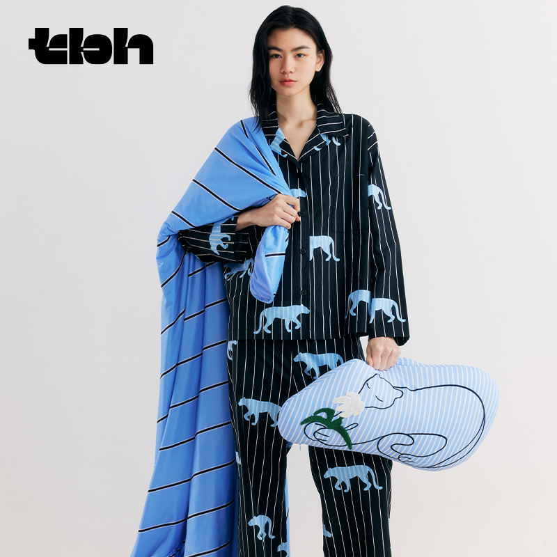 tbh野兽派家居黑豹天丝棉家居服早秋情侣睡衣女套装井柏然同款dr