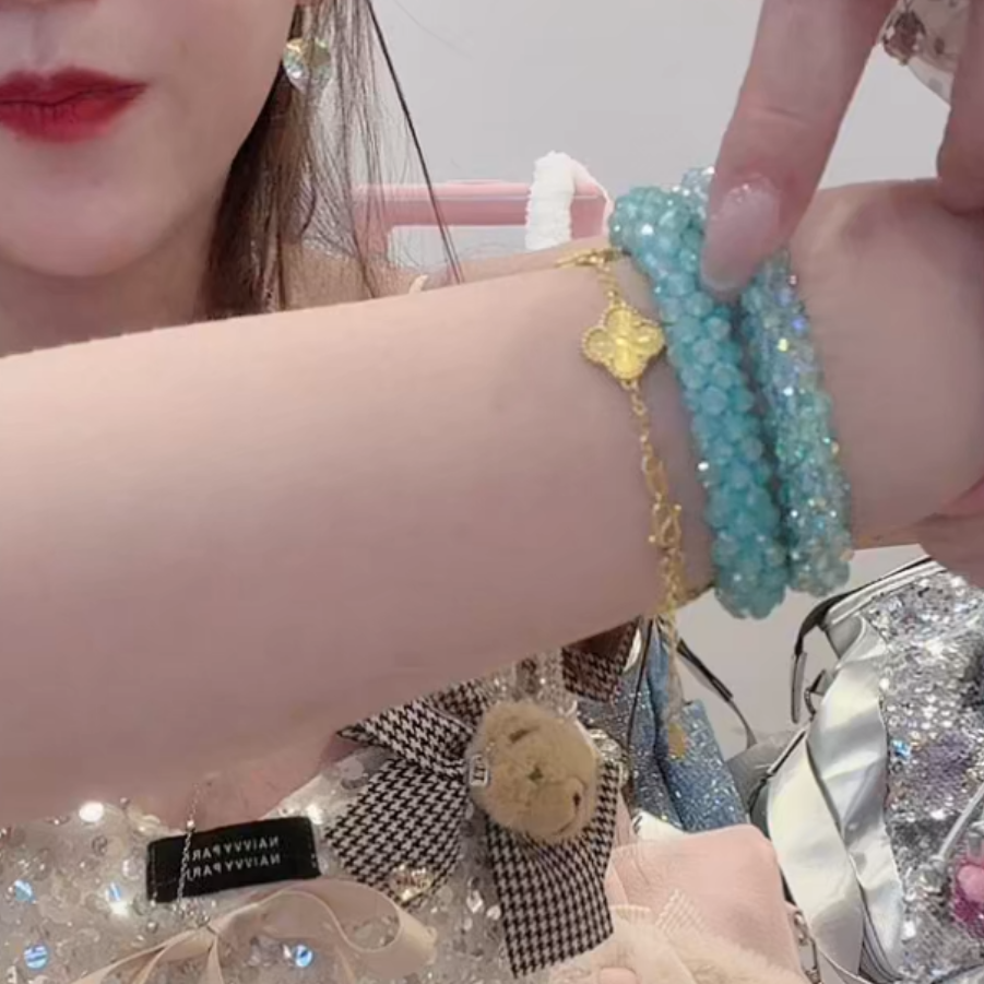 手链 【格格家】蓝色水晶一对手链1366