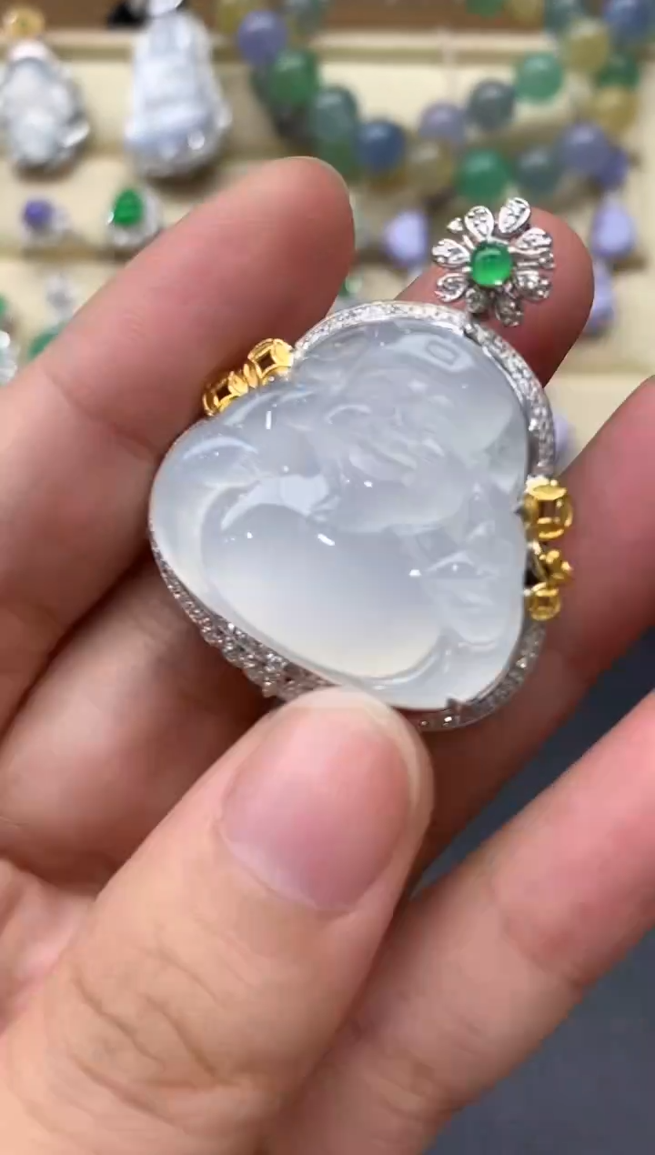 翡翠18K金镶嵌颈饰322-中国好珍宝
