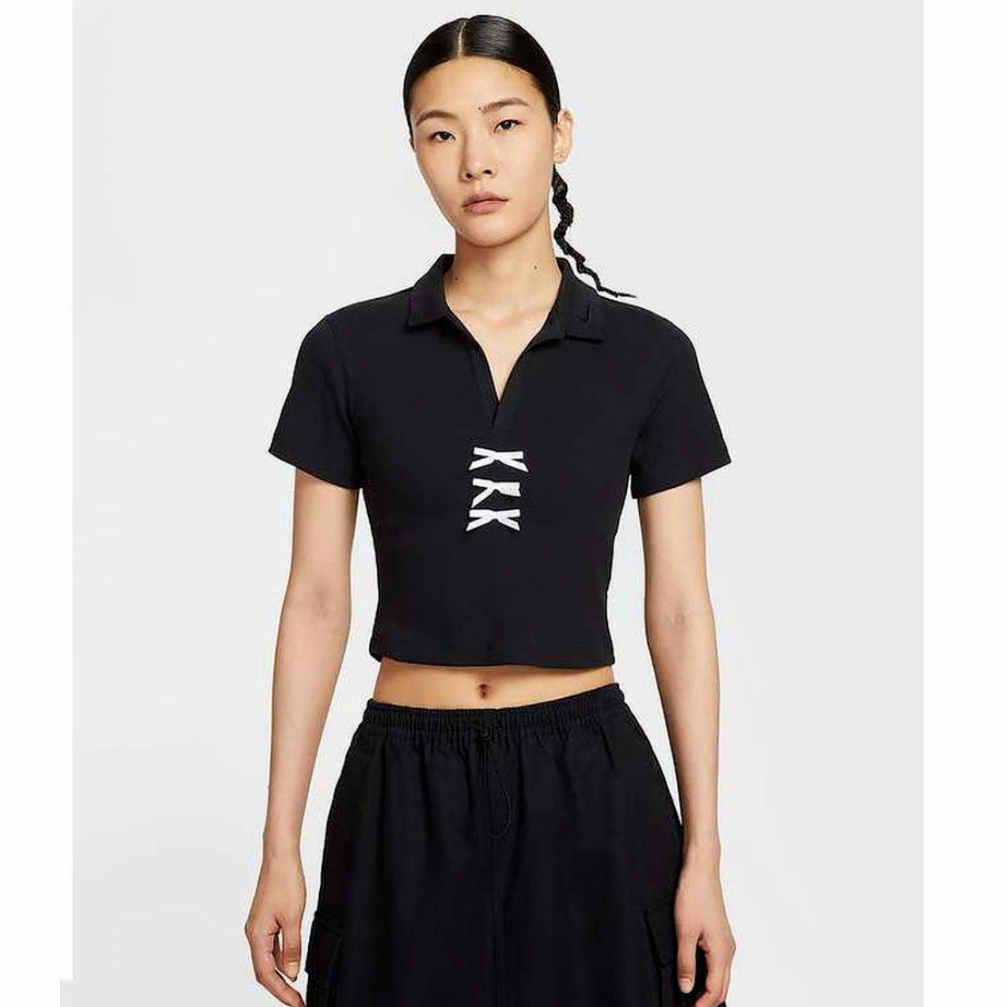 【滔搏联动】NIKE耐克女子蝴蝶结翻领黑色短袖IM3393-010
