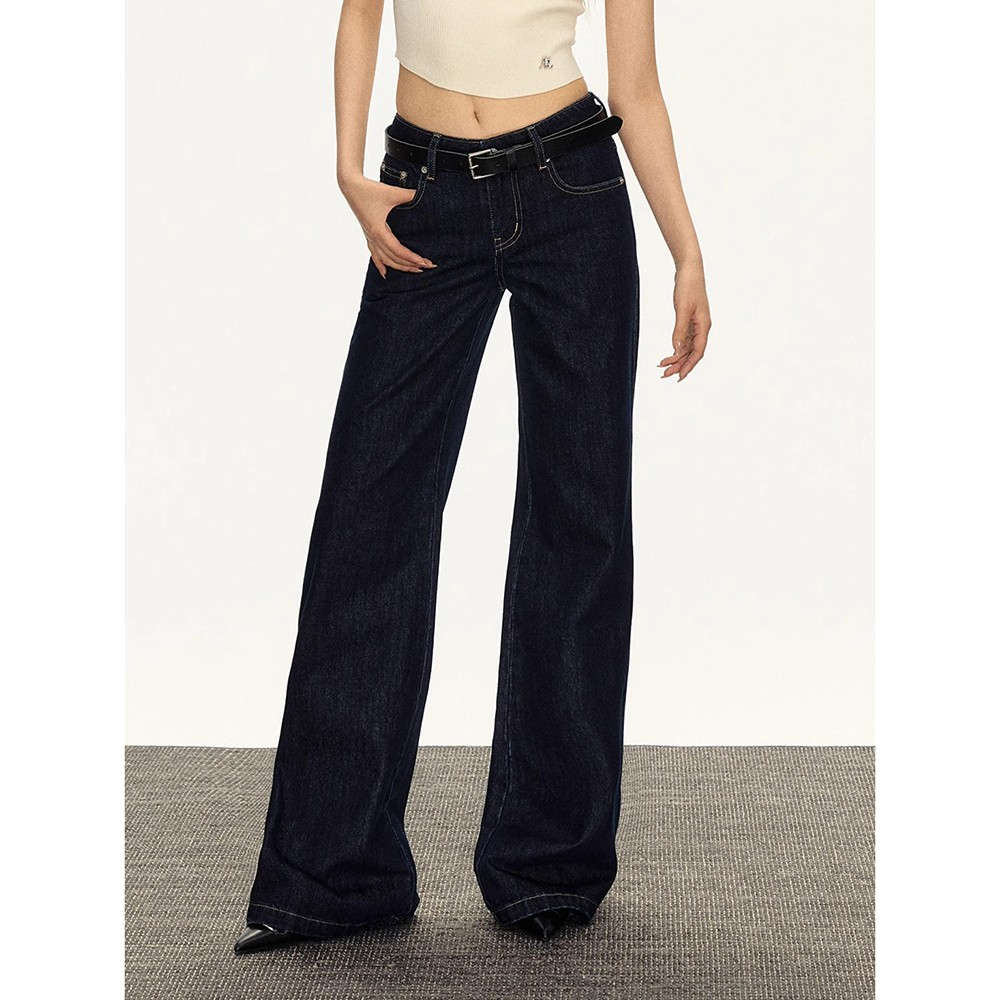 【清仓+运费险】美式复古港风慵懒感牛仔裤女低腰显瘦显高微喇裤