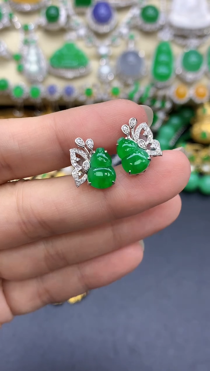 18K金镶嵌翡翠耳饰340-中国好珍宝