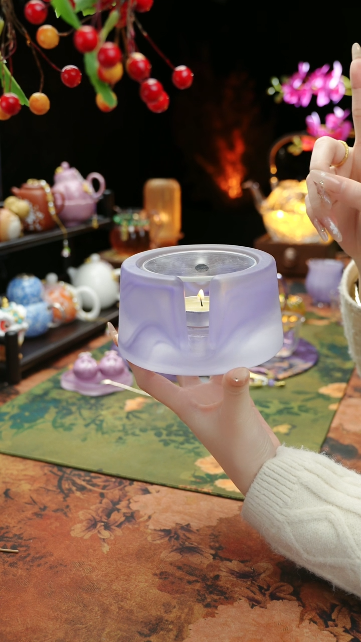 【闪购商品】紫色水晶琉璃蜡烛温茶台