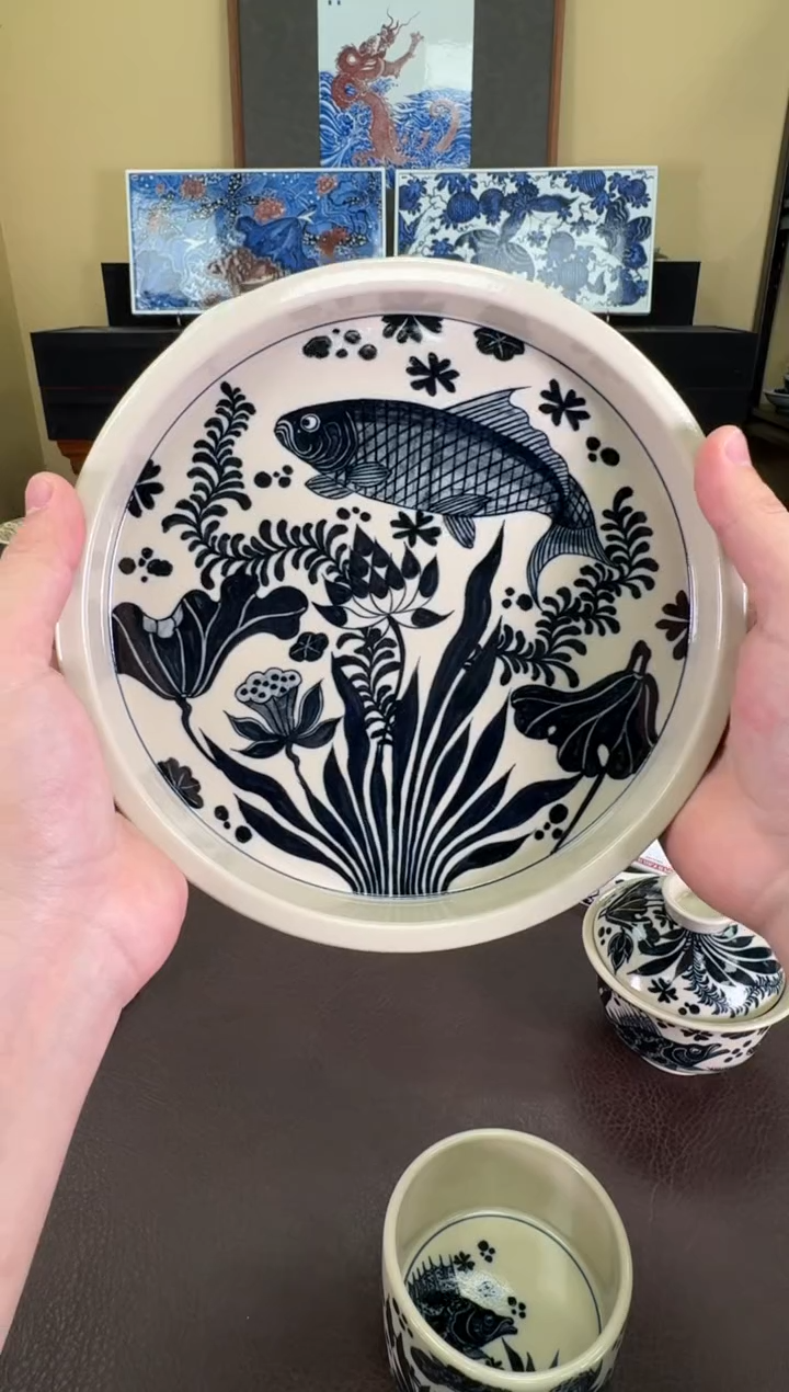 【闪购商品】二号釉鱼藻纹壶承