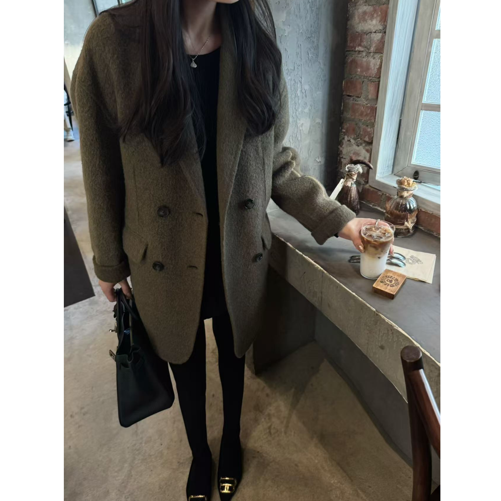 9063~财阀气质～米鲁进口手工双面苏力羊绒羊毛绒大衣外套女冬