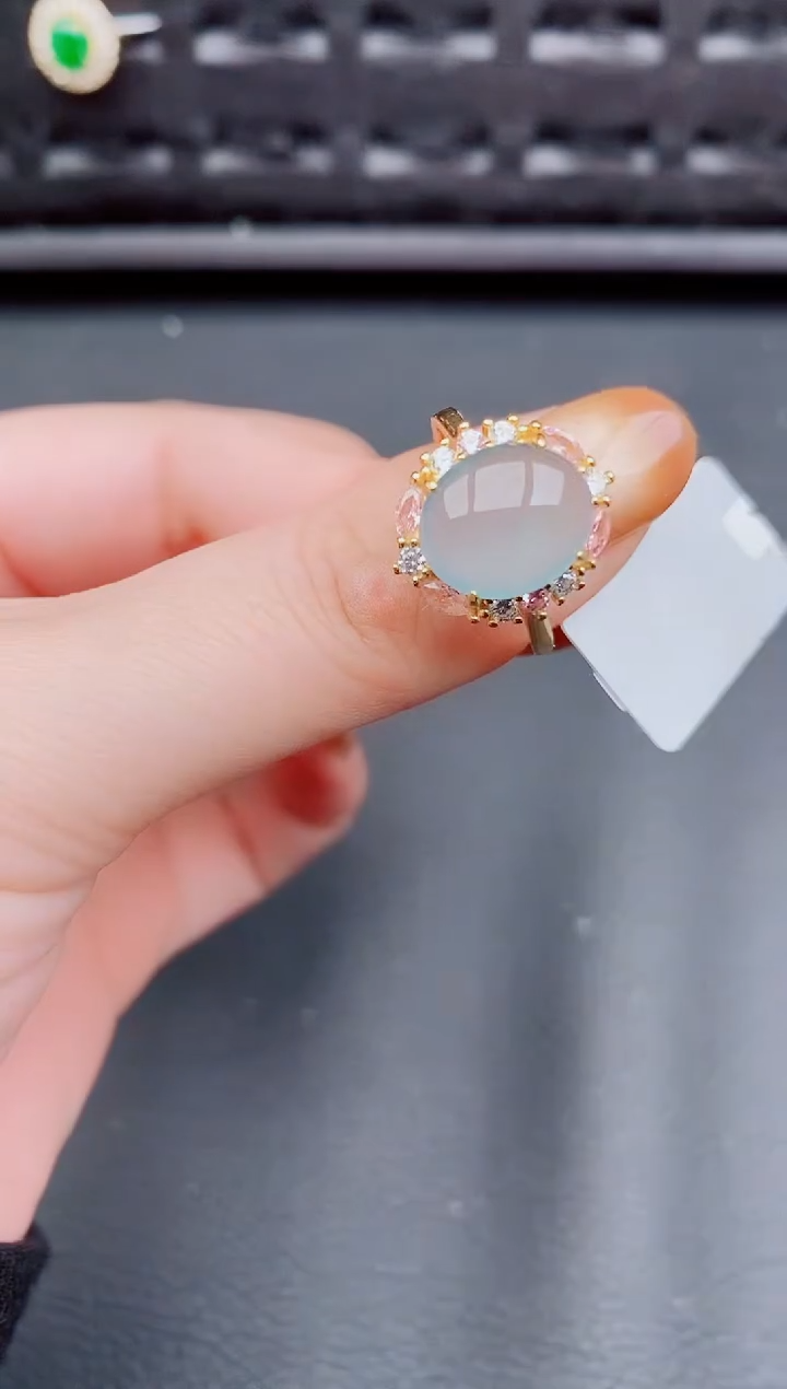 【闪购商品】翡翠戒指银S925镶嵌天然a货翡翠373