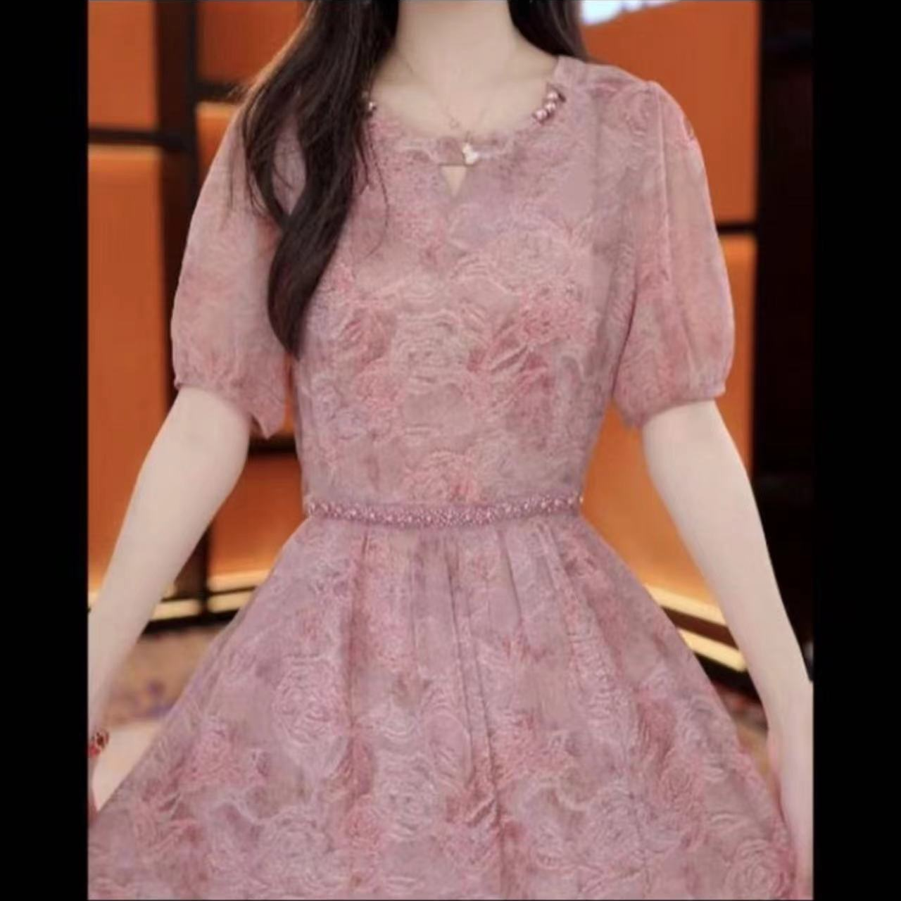 955【粉珍珠】高端订制连衣裙 休闲女士夏季复古宽松