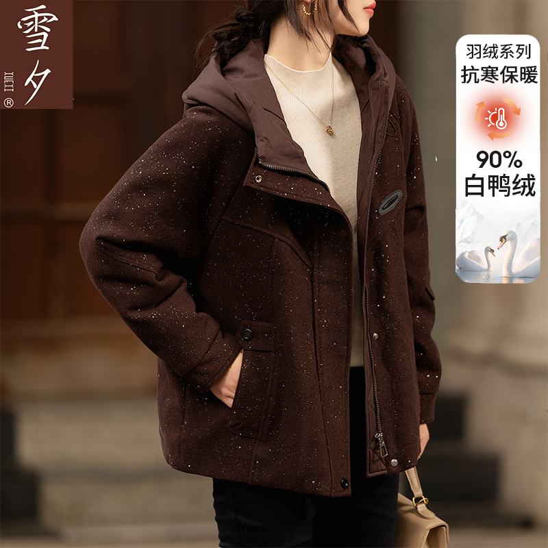 妈妈秋冬巨好看外套2025新款羽绒服保暖防寒中老年女拼接连帽毛呢