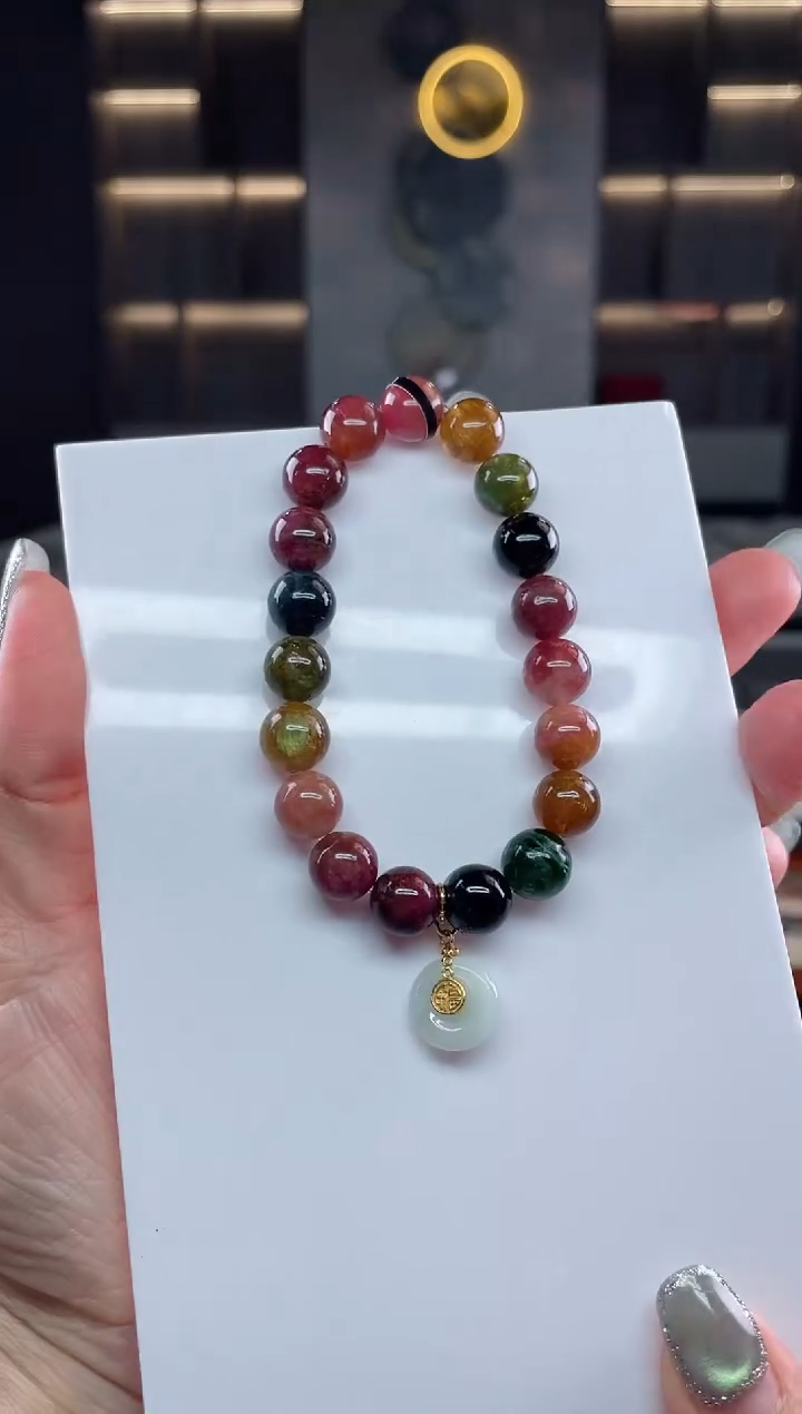 未镶嵌老矿碧玺彩虹单圈手串10mm+碧玺（多样性发一条）T