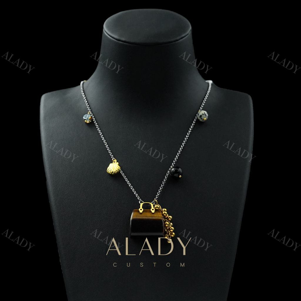 合金合成锆石项链 虎眼包包设计款多种戴法时尚项链