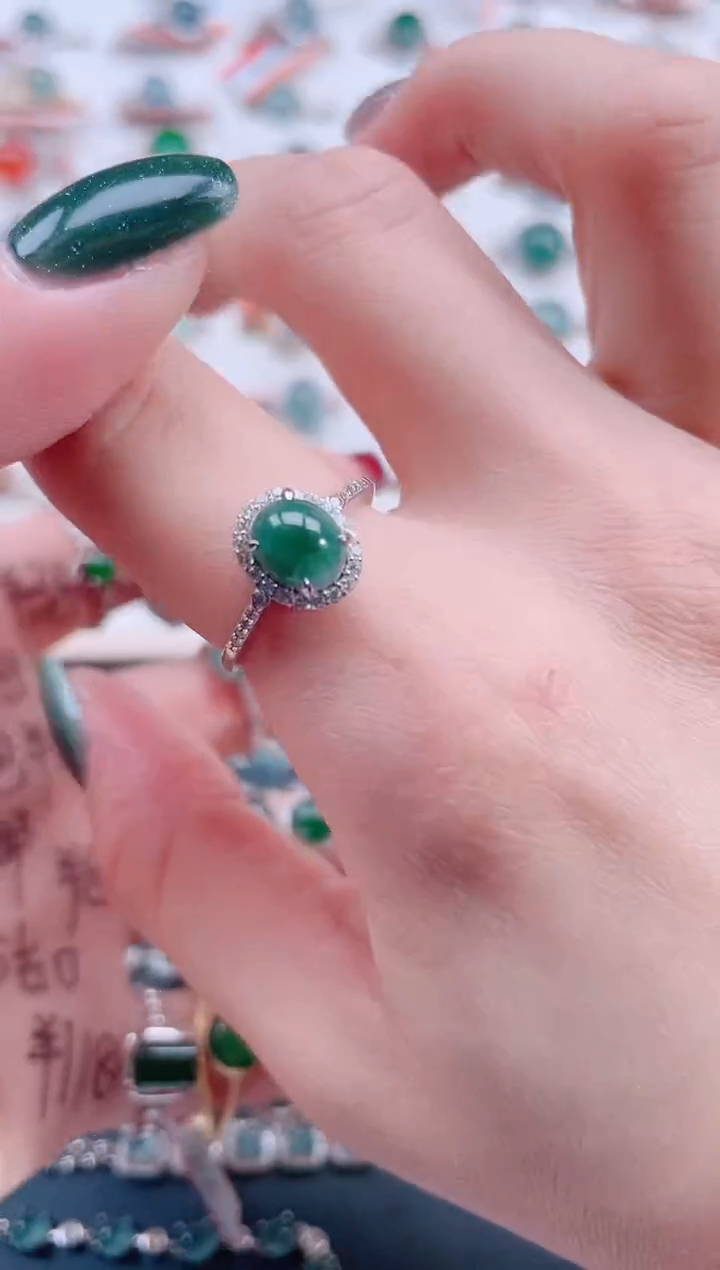 银S925镶嵌戒指翡翠天然翡翠