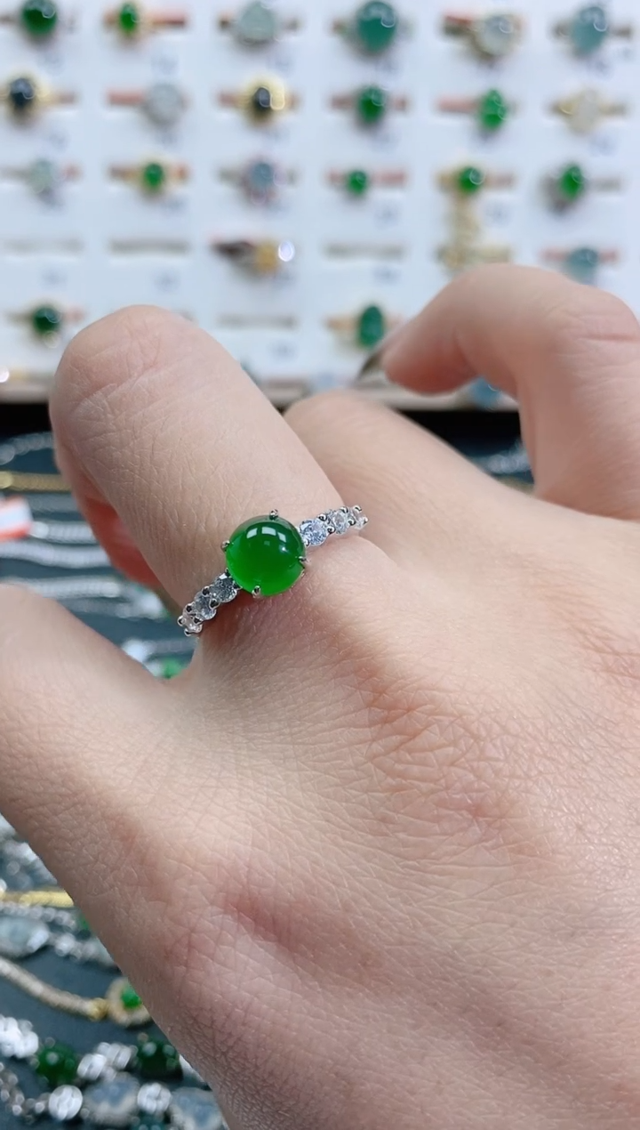 银S925镀金镶嵌戒指翡翠天然翡翠