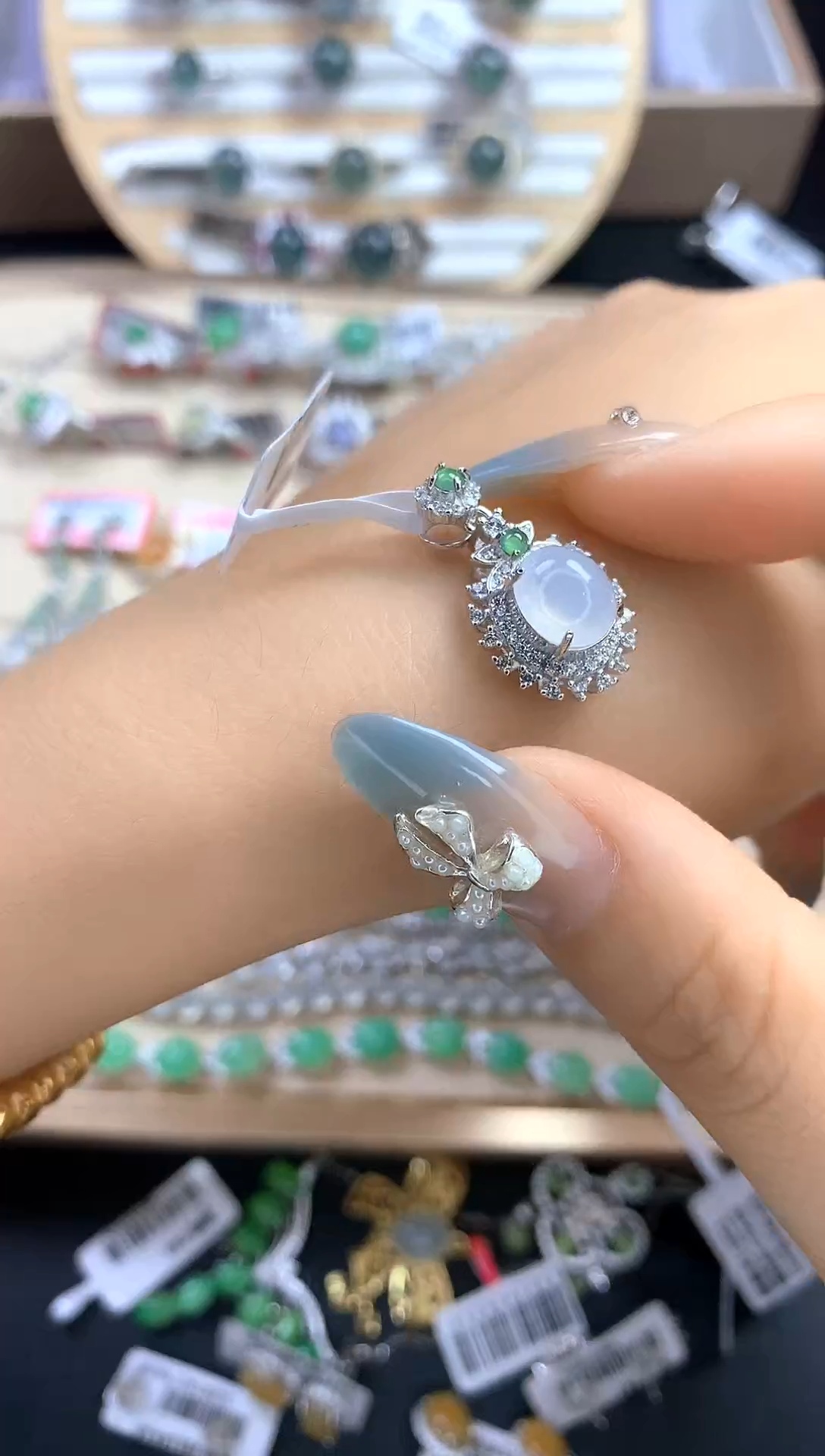 翡翠戒指银S925镶嵌翡翠 蛋面 银S925镶嵌