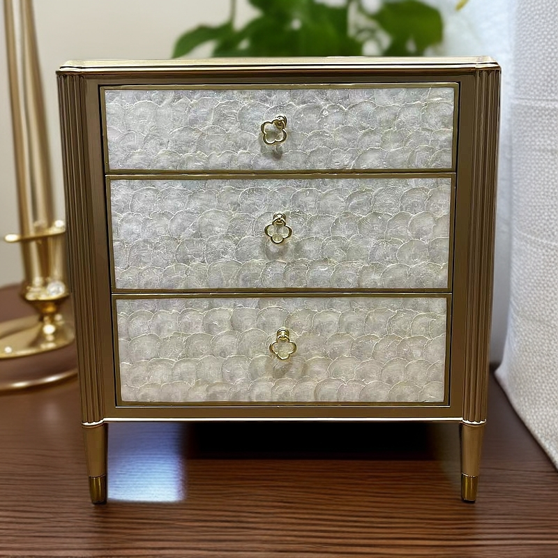 美式轻奢贝壳收纳家用柜储物柜卧室床头柜三斗装饰柜