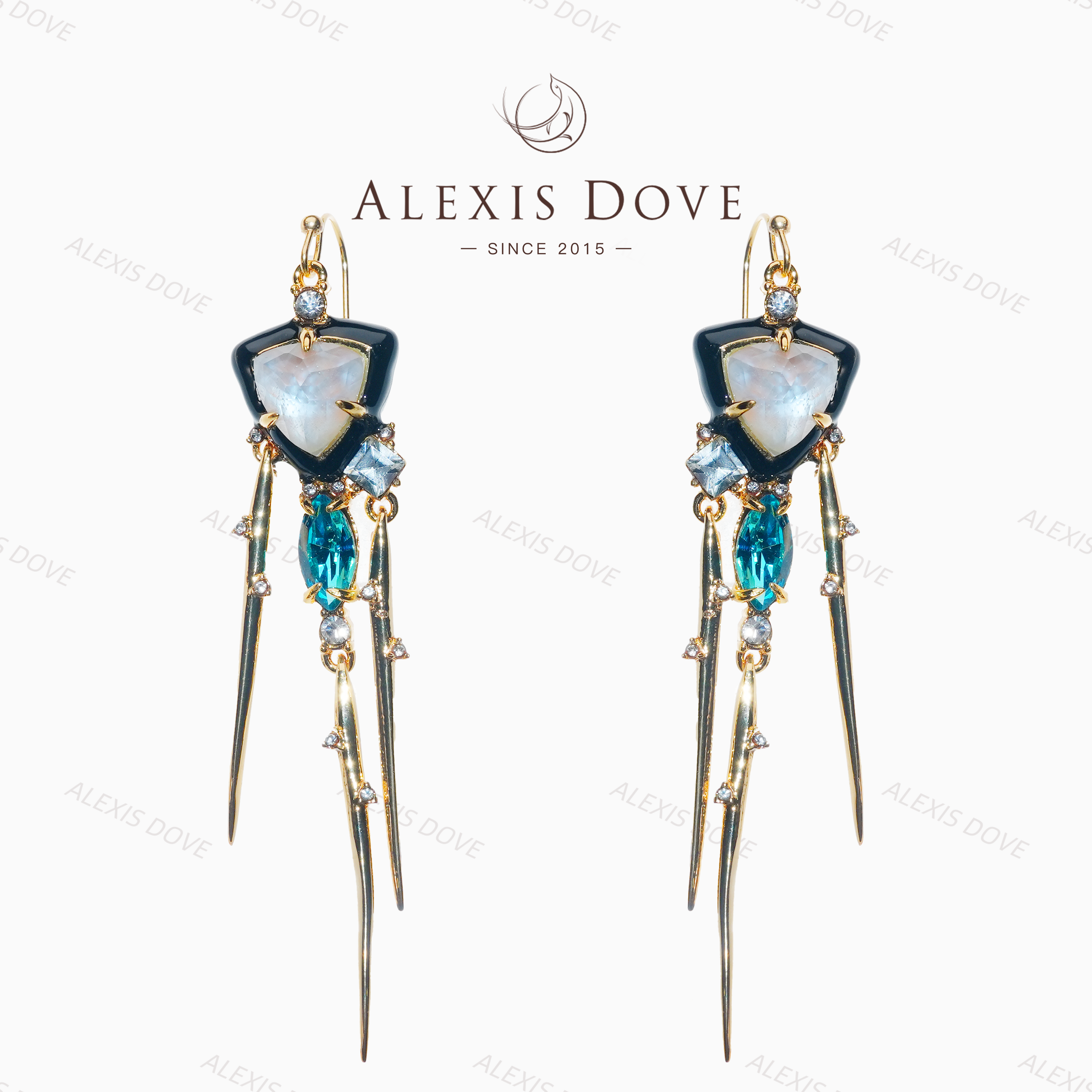 铜合金合成锆石耳饰 AB高级感几何流苏耳钉