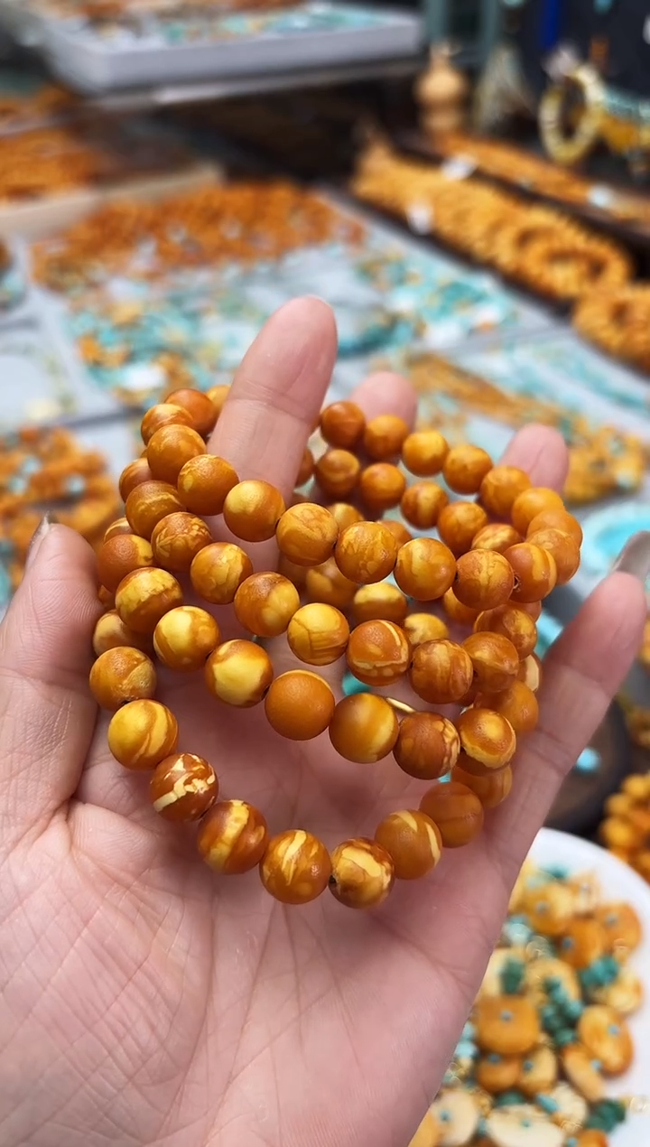 【闪购商品】琥珀裸石未镶嵌9mm花蜡圆珠手串多样性发其中一件