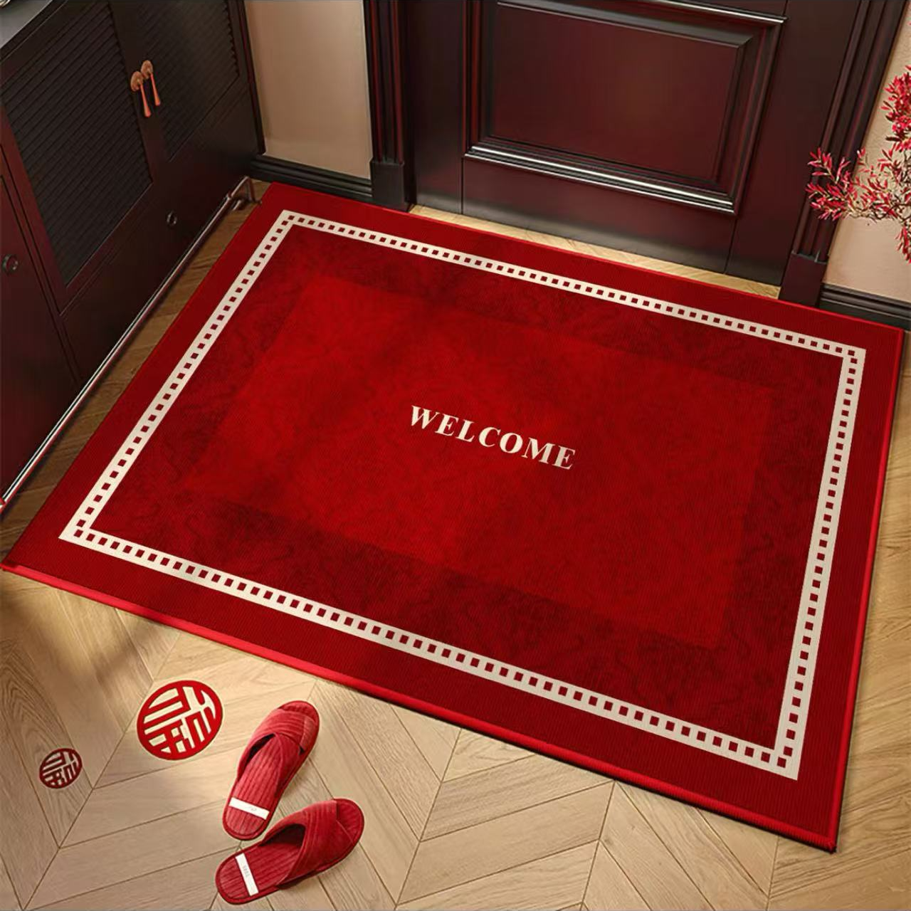 入户门地垫乔迁红色加厚家用除尘门垫玄关门口耐脏防滑垫喜庆脚垫