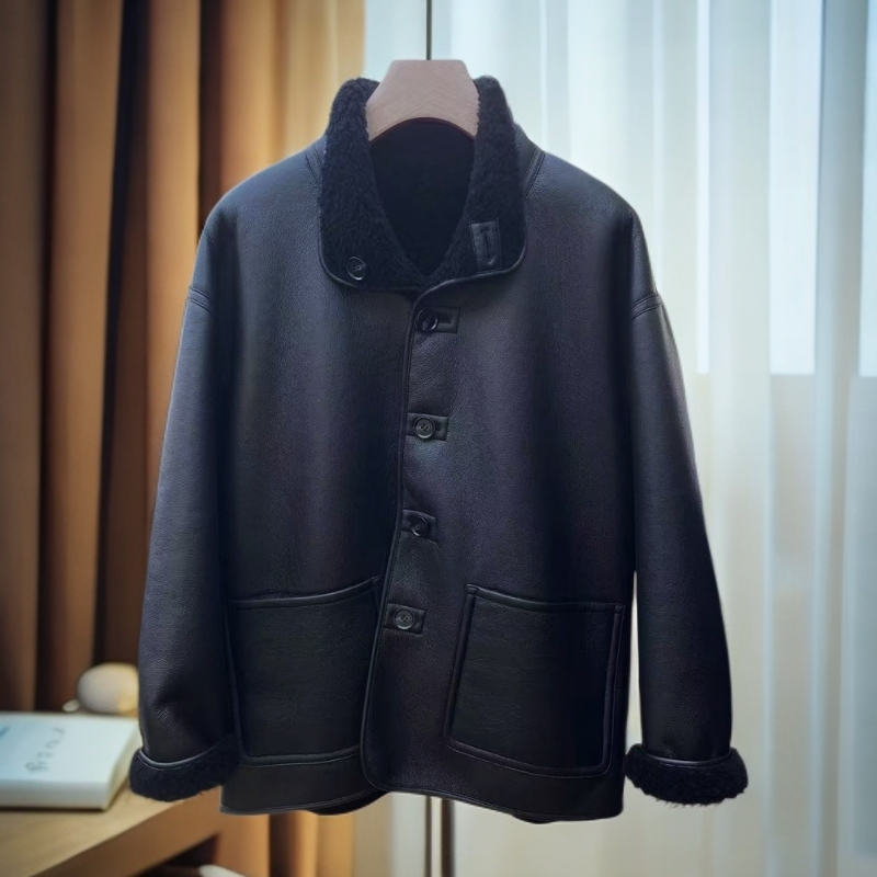 6842【正反两穿绒层100绵羊毛内里】加厚皮衣夹克棉衣 W300-R303