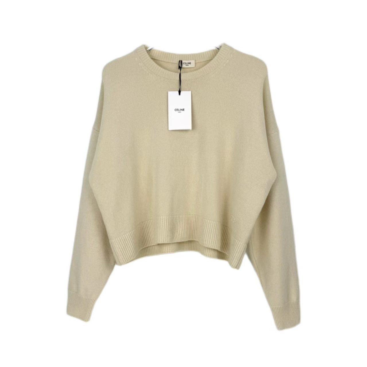 未使用 Celine/思琳 汤/P235400686/米色刺绣凯旋门logo 毛衣 M