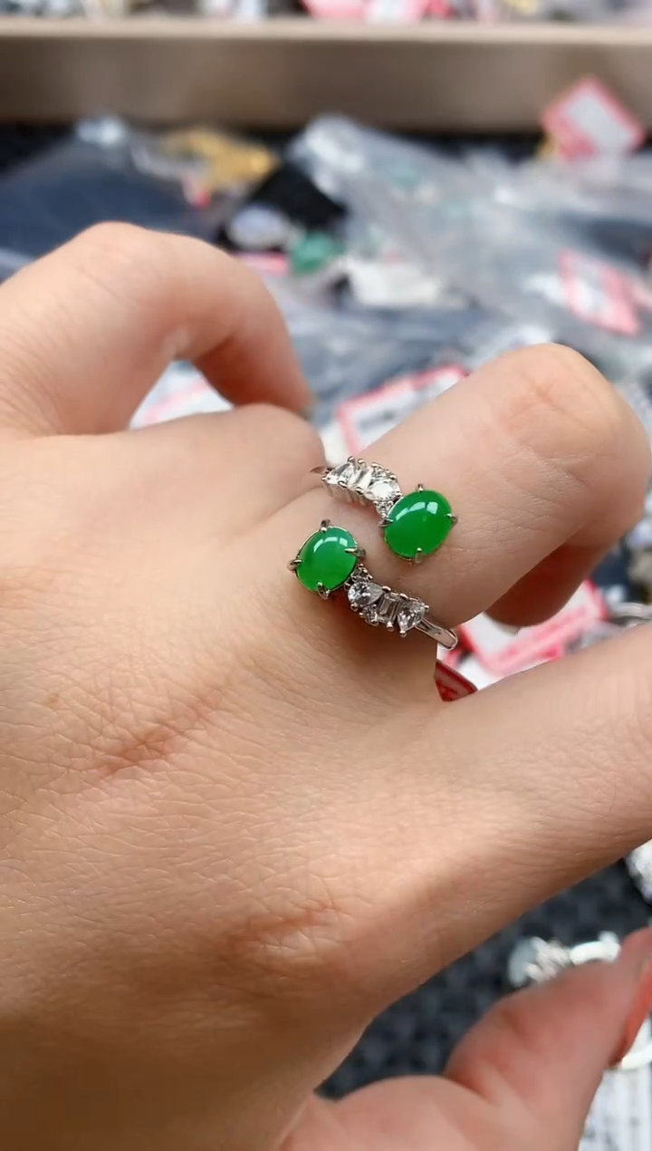 银S925镶嵌戒指翡翠天然A货缅甸翡翠