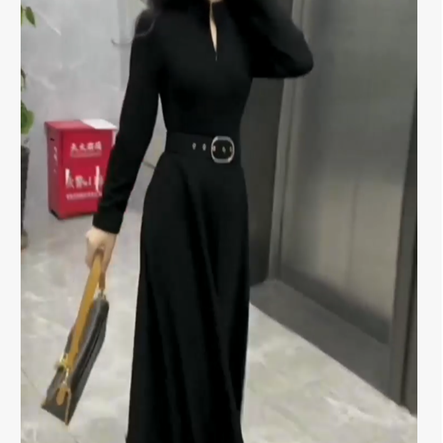 秋冬季立领半高领连衣裙长款法式时尚女装收腰显瘦FJ120803