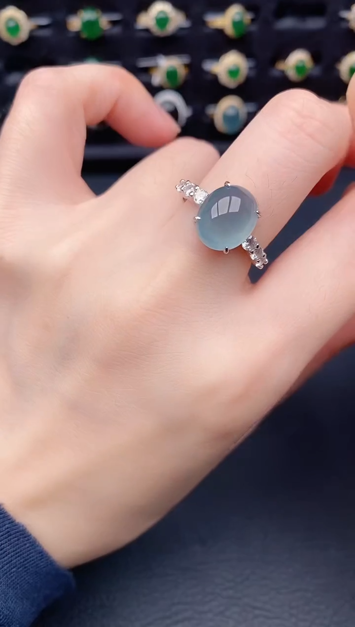 银S925镶嵌戒指翡翠天然a货翡翠109