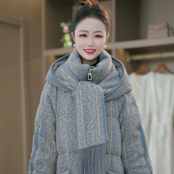 冬季新款高级时尚百搭围巾领大码保暖羽绒服M-XL